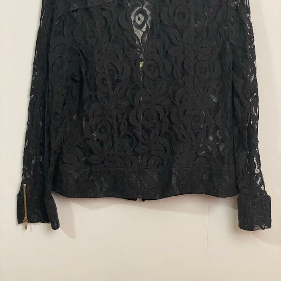 Chico’s 2 black gold lace sheer long sleeve jacket dark boho Corpcore floral - Picture 7 of 8
